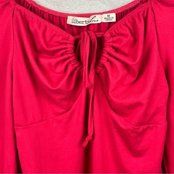 LIBERTY LOVE Milk Maid Y2K Dress Medium 90's Cherry Red Keyhole Bodice Stretchy - Picture 3 of 11